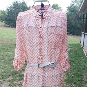 Coral and White Chevron Blouse